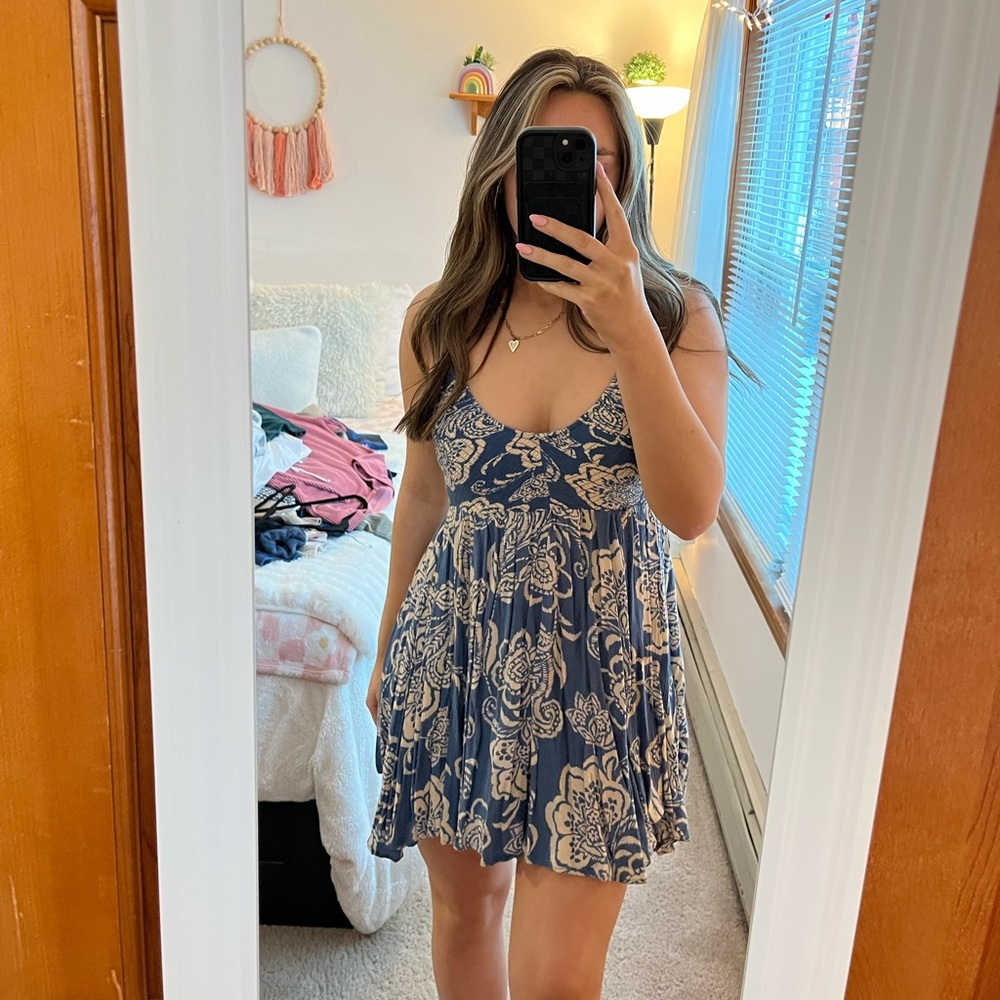 Angie Blue and Cream Floral Mini Dress